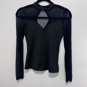 SHEIN Black Sheer Long Sleeve Sweetheart Top Size Small